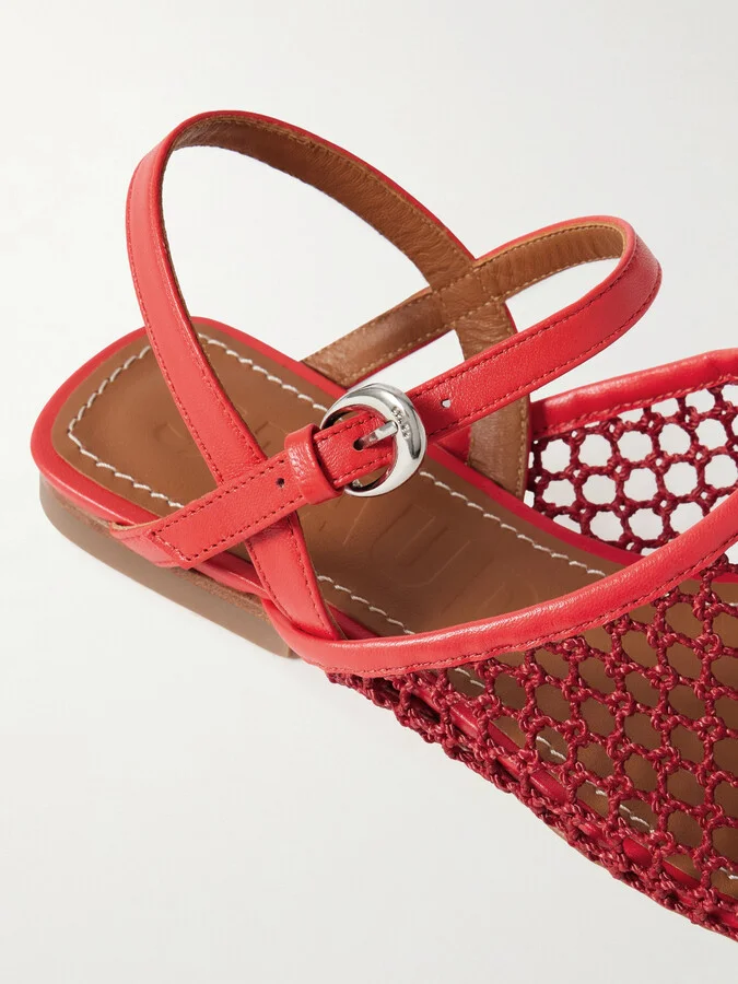 STAUD - Rete Leather-trimmed Crocheted Slingback Flats - Red - Image 4