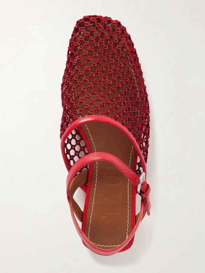 STAUD - Rete Leather-trimmed Crocheted Slingback Flats - Red - Image 5