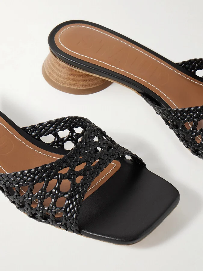 STAUD - Simone Braided Leather Sandals - Black - Image 4