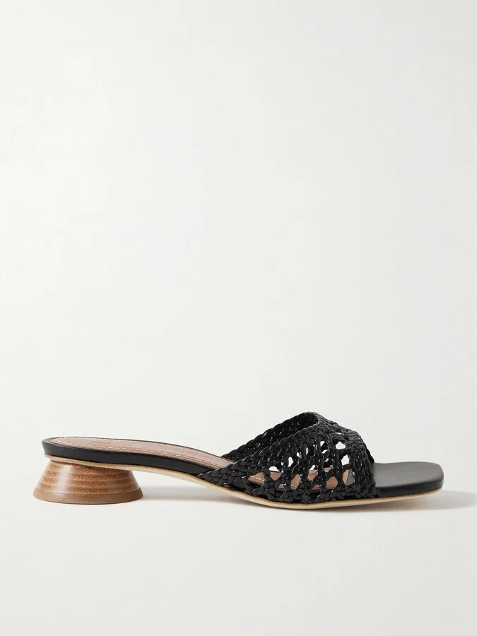 STAUD - Simone Braided Leather Sandals - Black