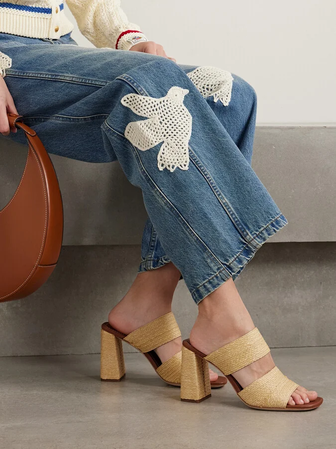STAUD - Skylar Leather-trimmed Raffia Sandals - Neutrals - Image 2
