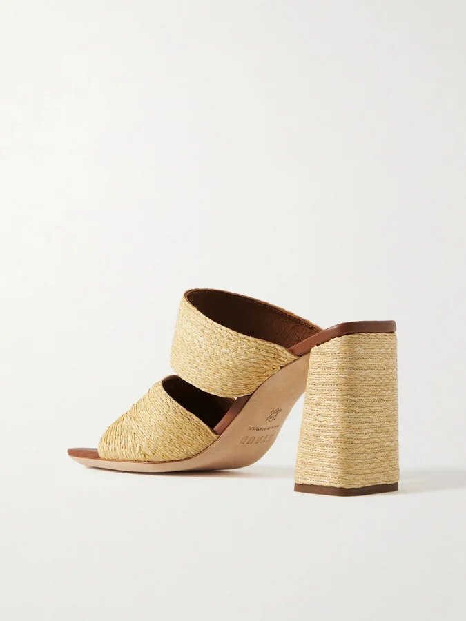STAUD - Skylar Leather-trimmed Raffia Sandals - Neutrals - Image 3