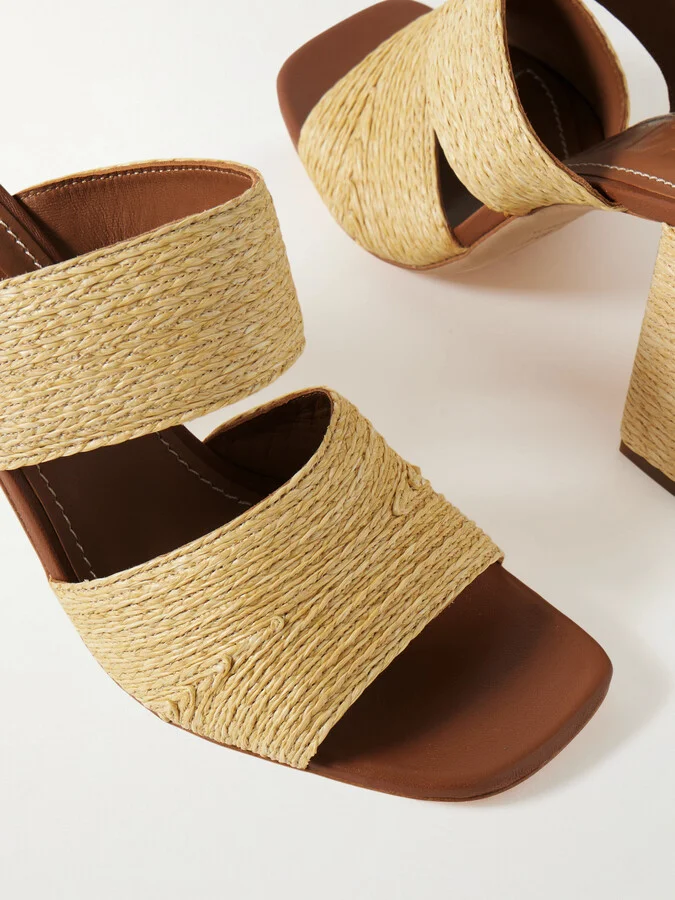 STAUD - Skylar Leather-trimmed Raffia Sandals - Neutrals - Image 4