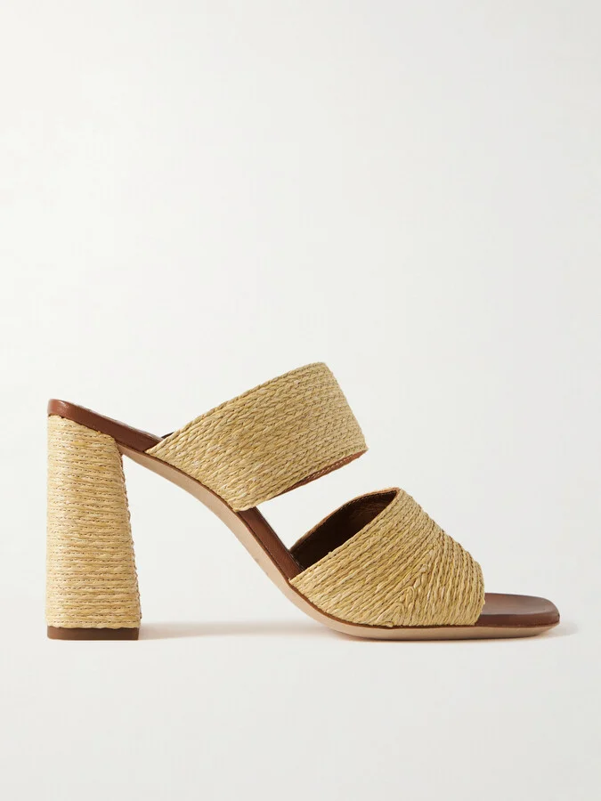 STAUD - Skylar Leather-trimmed Raffia Sandals - Neutrals