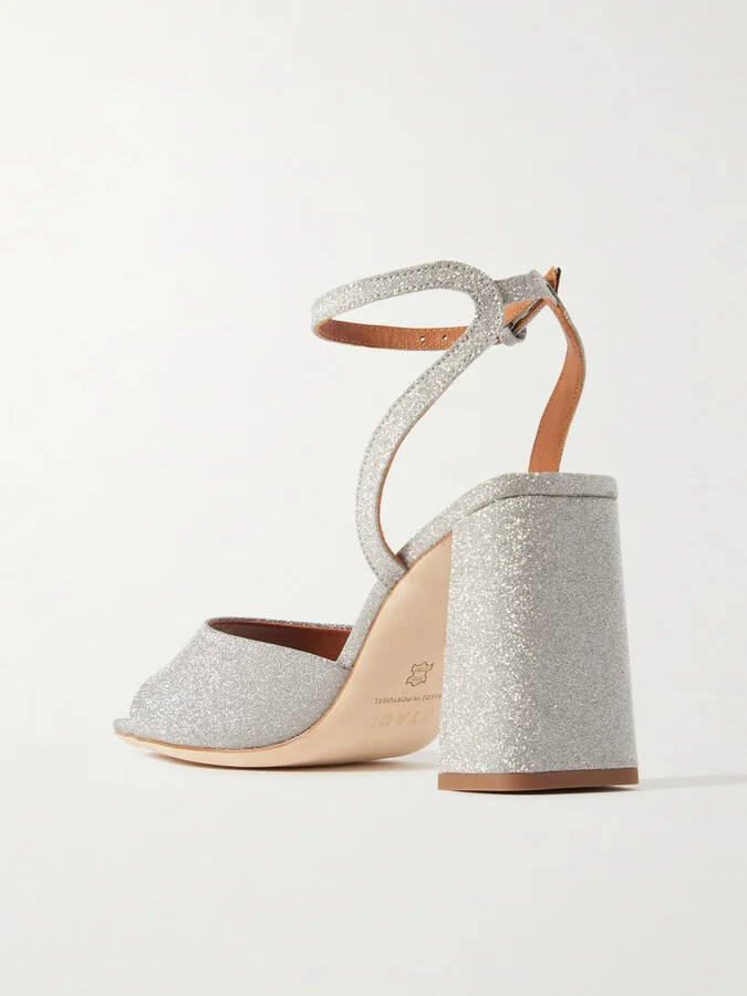STAUD - Solange Glittered Leather Sandals - Silver - Image 3