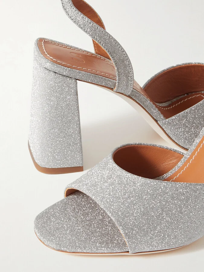 STAUD - Solange Glittered Leather Sandals - Silver - Image 4