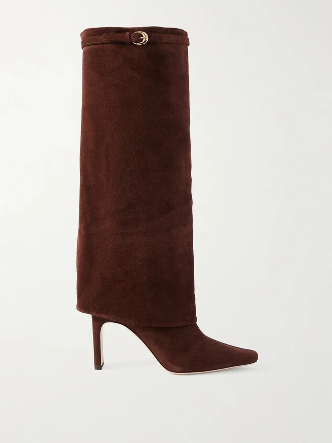 STAUD - Wally Buckled Suede Knee Boots - Brown