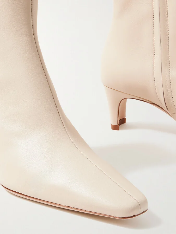 STAUD - Wally Leather Ankle Boots - Cream - Image 4