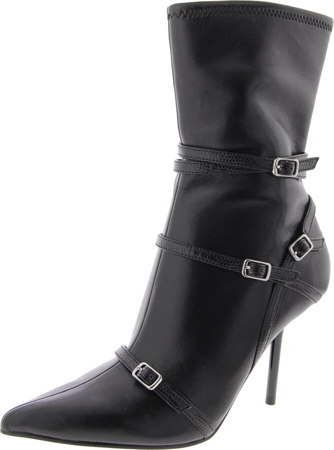 Steele Womens Faux Leather Pointed Toe Mid-Calf Boots