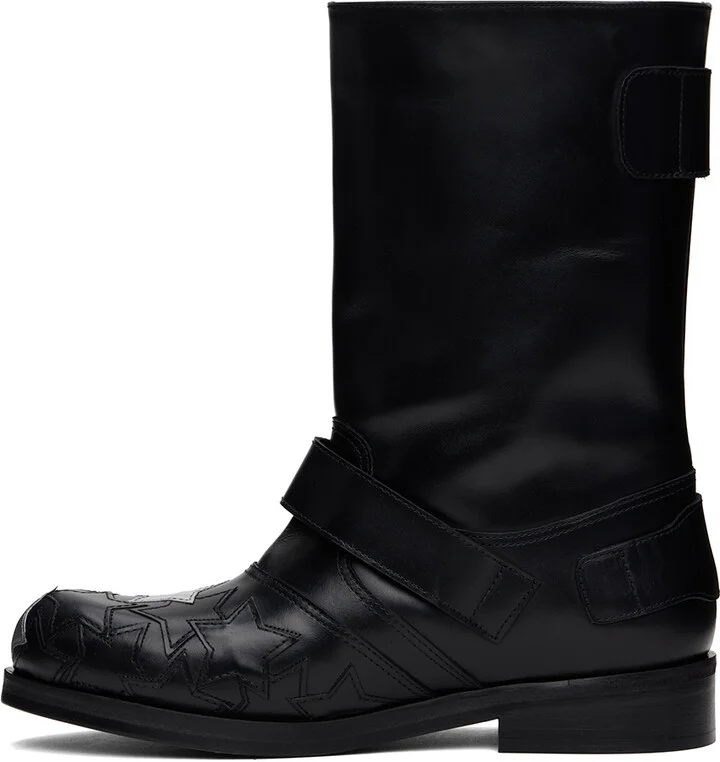 Stefan Cooke Black & Silver Star Biker Boots - Image 3