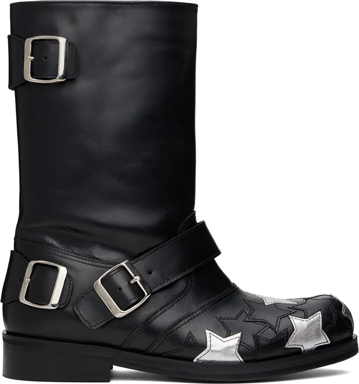 Stefan Cooke Black & Silver Star Biker Boots