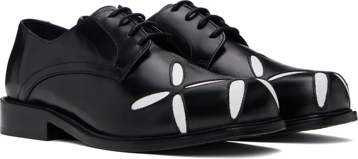 Stefan Cooke SSENSE Exclusive Black & White Slashed Square Toe Derbys - Image 4