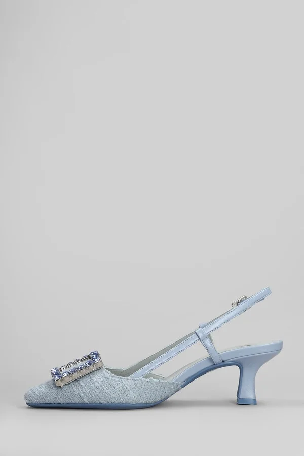 Stefi Pumps In Cyan Fabric - Image 3