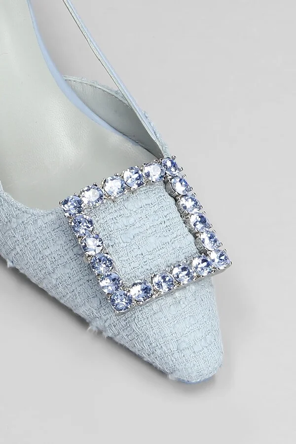 Stefi Pumps In Cyan Fabric - Image 5