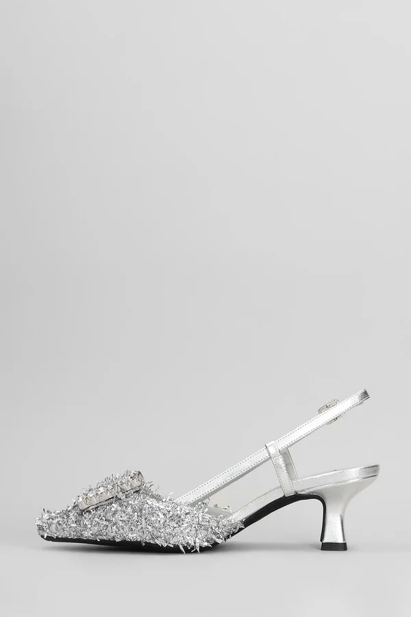 Stefi Pumps In Silver Leather And Fabric - Image 3