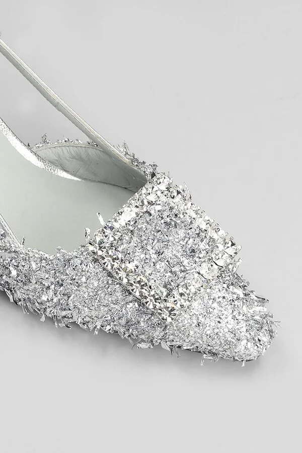 Stefi Pumps In Silver Leather And Fabric - Image 5