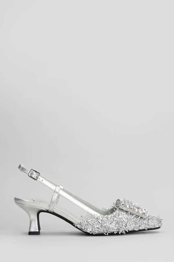 Stefi Pumps In Silver Leather And Fabric