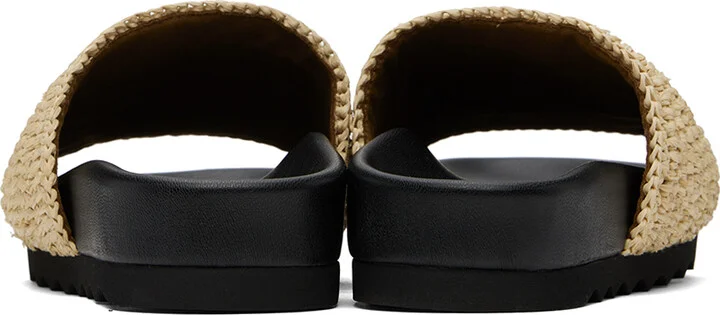 Stella McCartney Beige & Black Elyse Raffia Logo Slides - Image 2