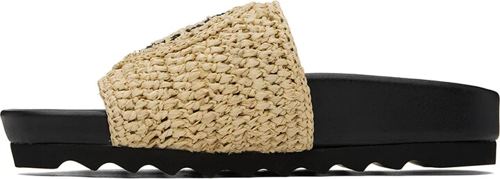 Stella McCartney Beige & Black Elyse Raffia Logo Slides - Image 3