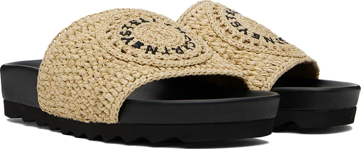 Stella McCartney Beige & Black Elyse Raffia Logo Slides - Image 4