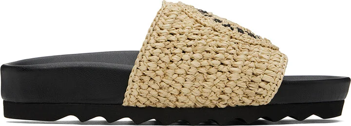 Stella McCartney Beige & Black Elyse Raffia Logo Slides