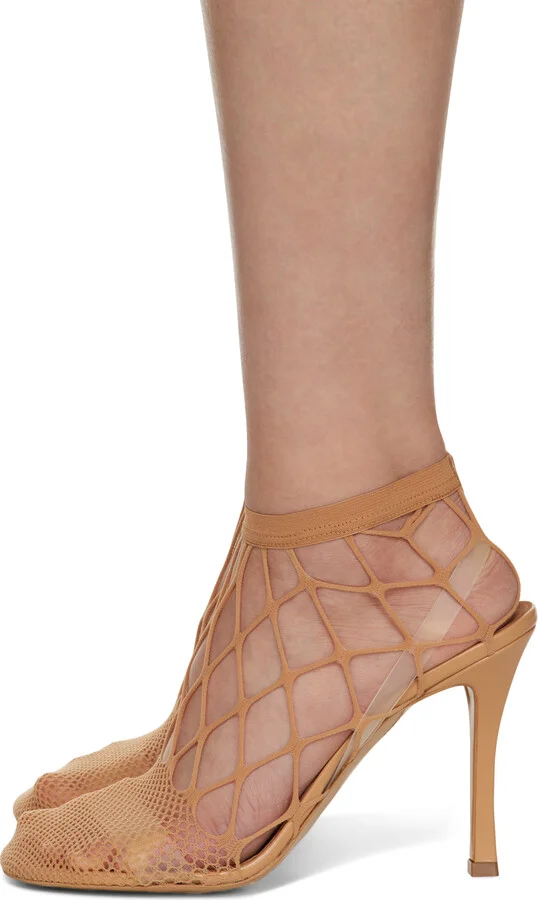 Stella McCartney Beige Fishnet 100 Heeled Sandals - Image 3