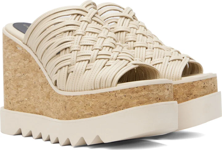Stella McCartney Beige Sneak-Elyse Woven Platform Wedge Sandals - Image 4
