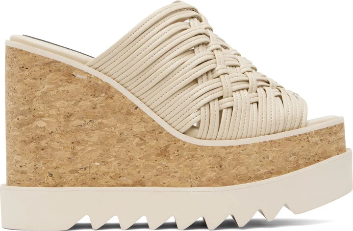 Stella McCartney Beige Sneak-Elyse Woven Platform Wedge Sandals