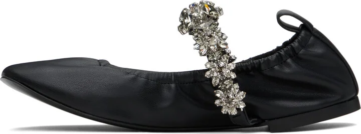 Stella McCartney Black Elsa Crystal Flowers Ballerina Flats - Image 3