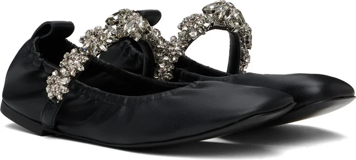 Stella McCartney Black Elsa Crystal Flowers Ballerina Flats - Image 4