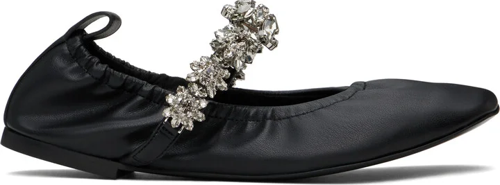 Stella McCartney Black Elsa Crystal Flowers Ballerina Flats