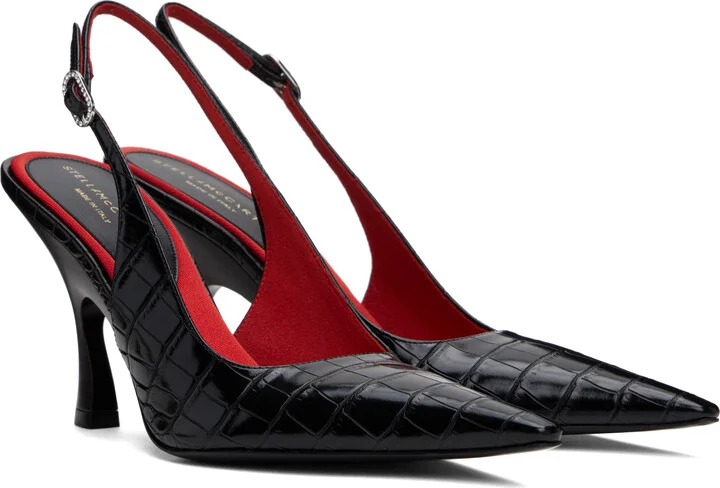 Stella McCartney Black Elsa Pointed Toe Slingback Heels - Image 4