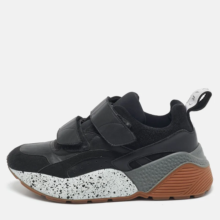 Stella McCartney Black Faux Leather and Faux Suede Eclypse Sneakers Size 37