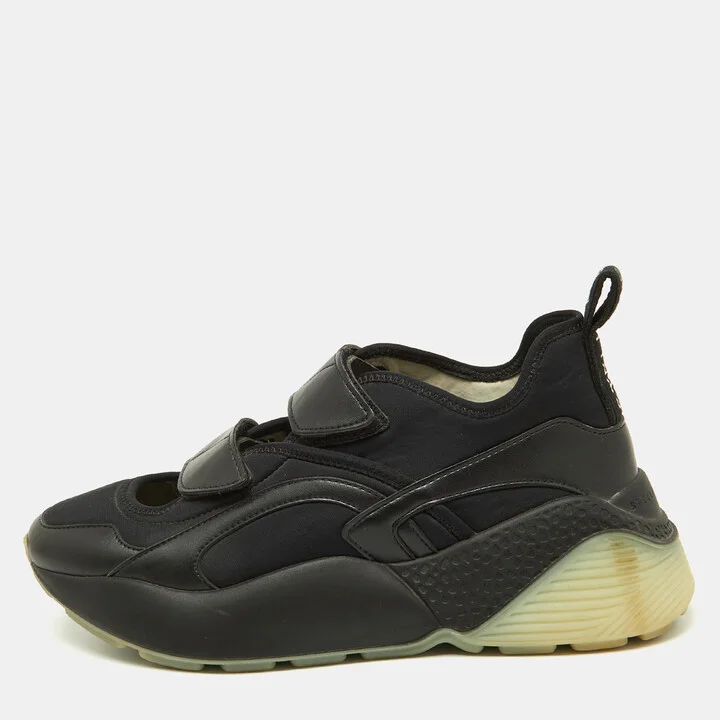 Stella McCartney Black Faux Leather and Neoprene Eclypse Sneakers Size 39