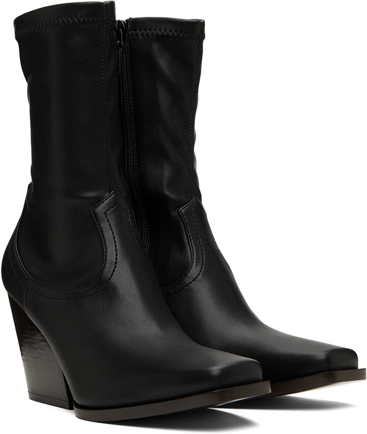 Stella McCartney Black Faux-Leather Cowboy Boots - Image 4
