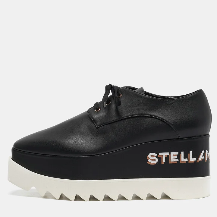 Stella McCartney Black Faux Leather Elyse Platform Sneakers Size 39.5