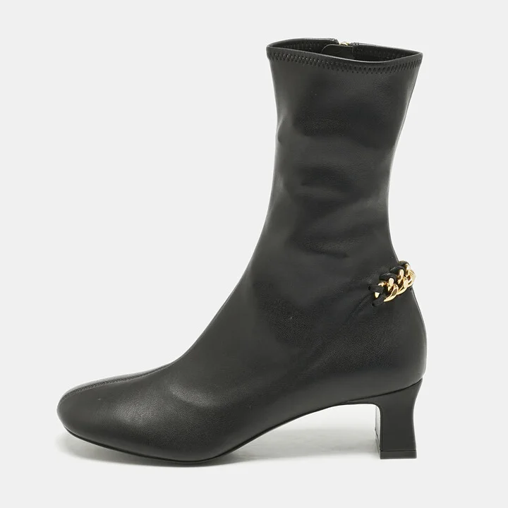 Stella McCartney Black Faux Leather Falabella Ankle Length Boots Size 36