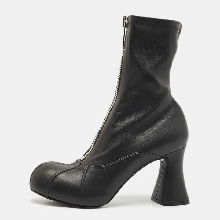 Stella McCartney Black Faux Leather Groove Ankle Boots Size 41