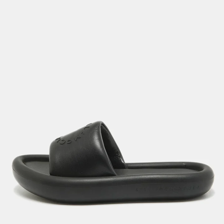 Stella McCartney Black Faux Leather Slides Size 38
