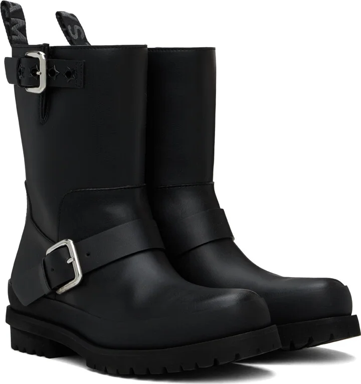 Stella McCartney Black Trace Buckle-Strap Biker Boots - Image 4