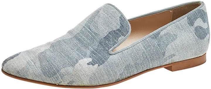 Stella McCartney Blue Camo Print Canvas Smoking Slippers Size 38