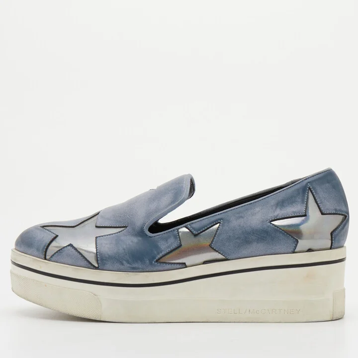 Stella McCartney Blue Two Tone Faux Leather Binx Star Slip On Sneakers Size 37