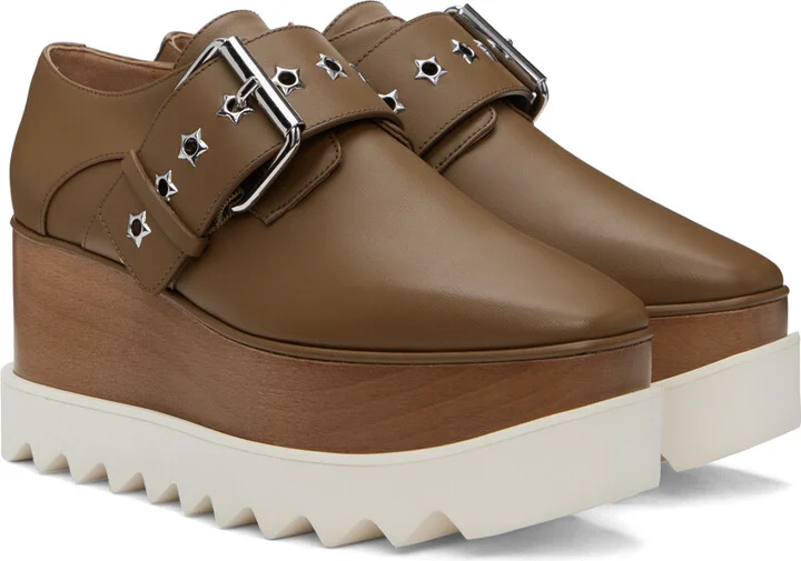 Stella McCartney Brown Elyse Star-Studded Buckle Platform Derbys - Image 4
