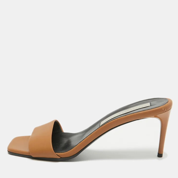 Stella McCartney Brown Faux Leather Slide Sandals Size 38