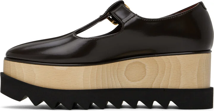 Stella McCartney Brown Sneak-Elyse T-Bar Platform Mary Jane Loafers - Image 3