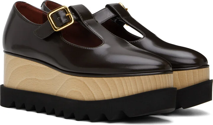 Stella McCartney Brown Sneak-Elyse T-Bar Platform Mary Jane Loafers - Image 4