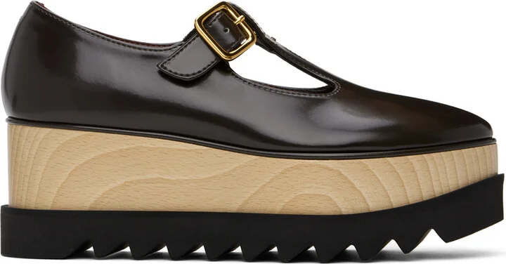 Stella McCartney Brown Sneak-Elyse T-Bar Platform Mary Jane Loafers