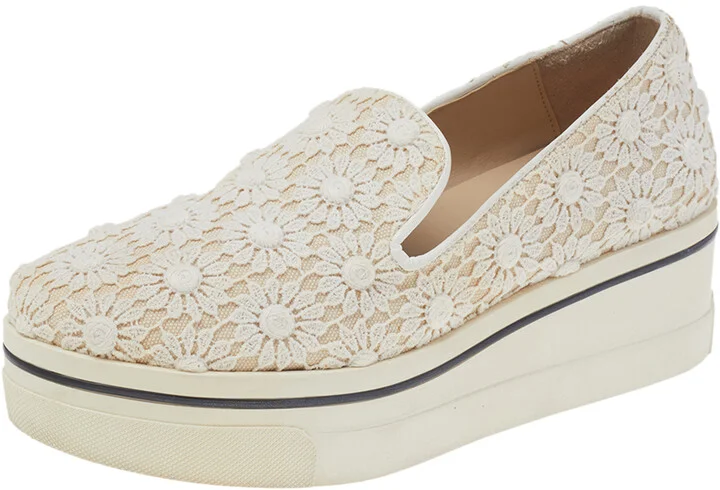Stella McCartney Cream Floral-lace Slip on Sneakers Size 36