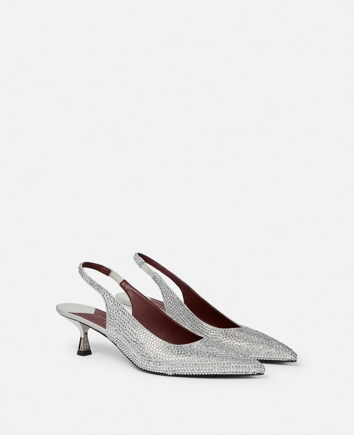 Stella McCartney - Crystal-Embellished Kitten Heel Slingbacks, Woman, Pure white, Size: 35 - Image 2
