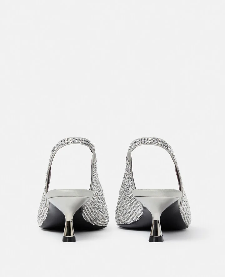 Stella McCartney - Crystal-Embellished Kitten Heel Slingbacks, Woman, Pure white, Size: 35 - Image 3
